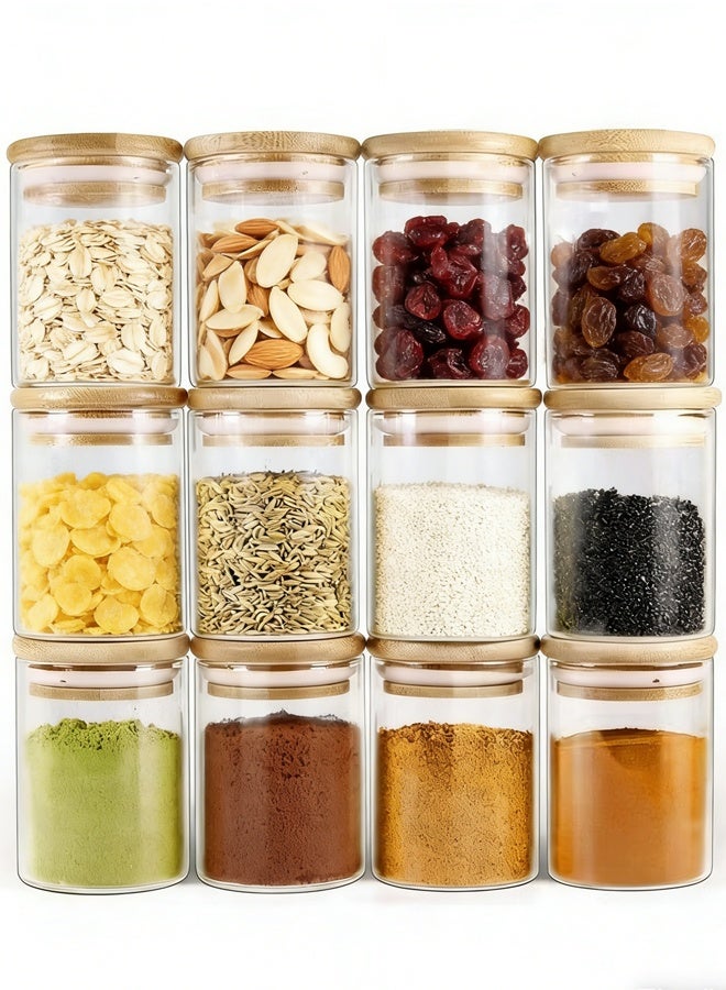 200ml Glass Food Storage Jars, Glass Jars with Bamboo Lids, Kitchen Storage Jars, Set of 12, Canisters with Airtight Lids for Spice, Coffee, Cookie, Pantry Organizers - Image 1